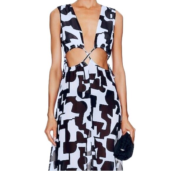 Milly Cabana Mila Modern Geometric Cutout Maxi Dress Black White Size S NWT - Picture 4 of 13